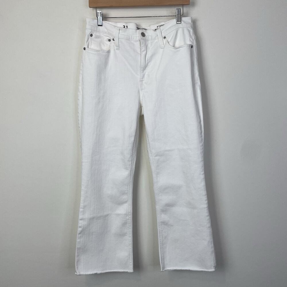 J. Crew 9" Demi-Boot Crop Jean in White Wash Size 31 High Rise Raw Hem BQ301